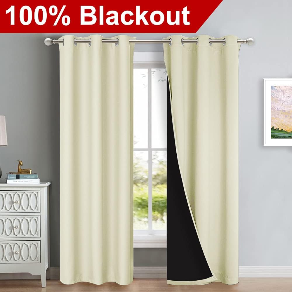 Nicetown Room Warming Blackout Curtains 80 inches Long, Full Light Blocking Drapes with Black Liner for Nursery, Thermal Insulated Draperie…