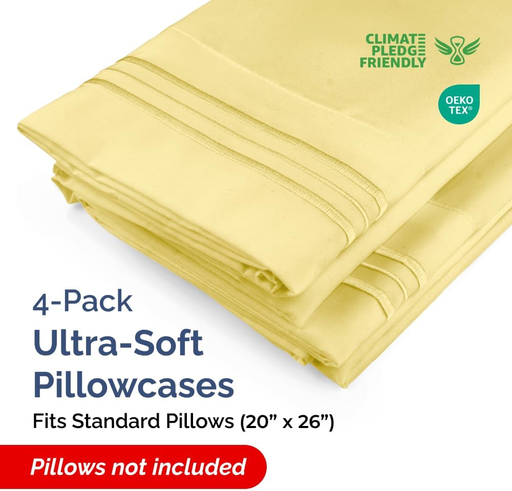 Standard Pillow Cases Set of 4 - Ultra Soft Hotel Quality Pillowcase Covers - Comfy Cozy Bedding for Women, Men, Kids & Teens - Machine…