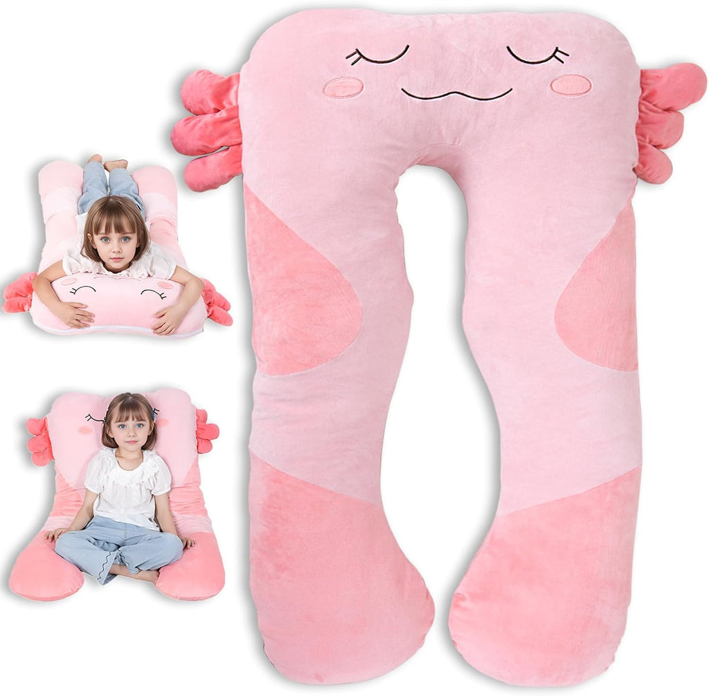 47x23 inch U Shaped Long Plush Body Pillows for Kids, Stuffed Animal Axolotl Soft Large Pillow for Sleeping, Big Cute Plushies, Washable…