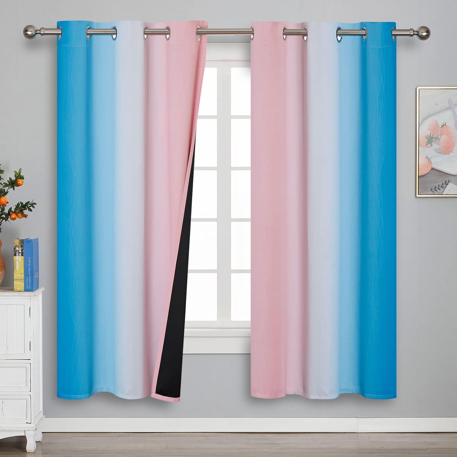 Estelartextiler Estelar Textiler Ombre Pink and Blue Blackout Curtains 72 Inch Length 2 Panels, Full Light Blocking Curtains for Bedroom, G…