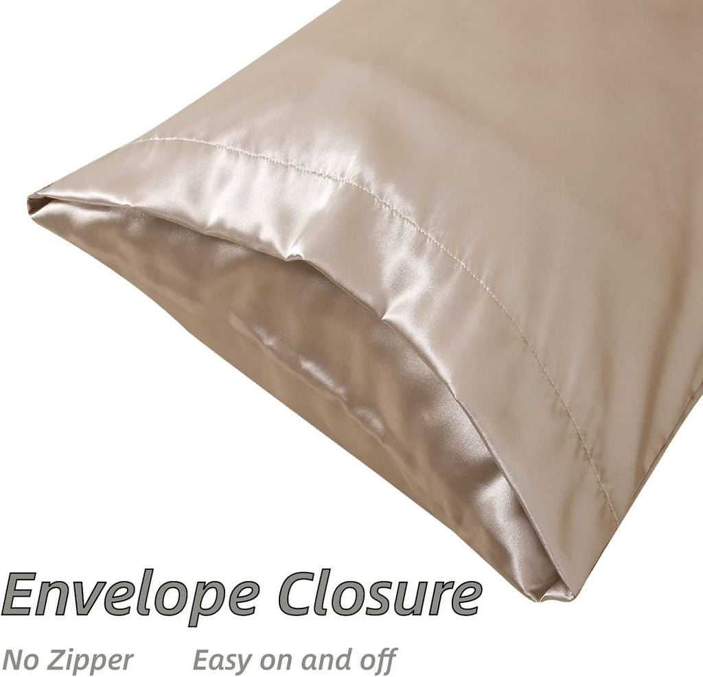 Lcbd Satin Body Pillow Case for Hair and Skin, Taupe Silk Satin Body Pillowcase Cover, 20x54 Body Cooling Pillow Cover with Envelope Closur…
