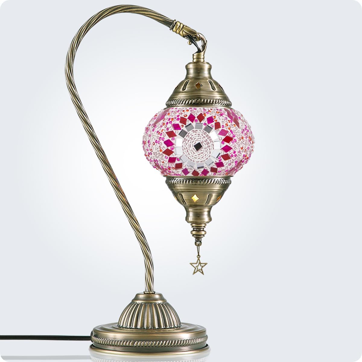 Yarra-Decor Turkish Moroccan Lamp with Bronze Base 3 Color Options Handmade Swan Neck Tiffany Mosaic Glass Bedside Lamps for Bedroom (LED…