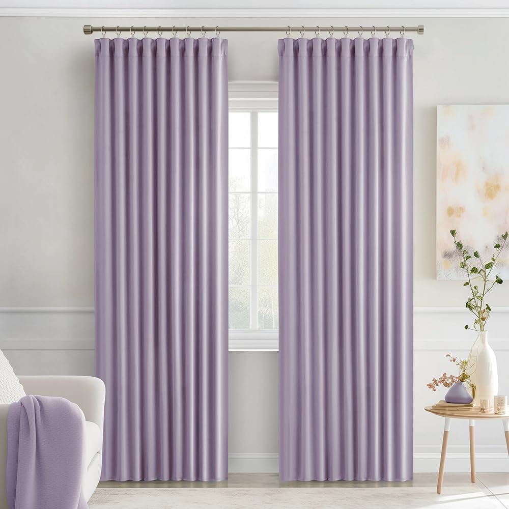 Miulee Lilac Back Tab Blackout Curtains 90 Inches Long 2 Panels Set for Living Room Bedroom Privacy, Rod Pocket/Pinch Pleat Thermal Insulat…