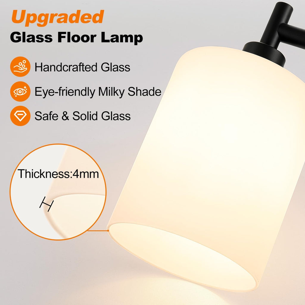 Upgraded】Dimmable Floor Lamp for Living Room with Frosted White Glass Shade, Modern Industrial Floor Lamp with 900LM Bulb Included…