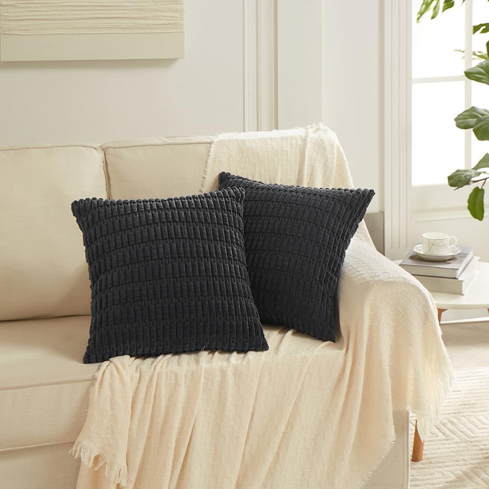 Fancy Homi Decorative Throw Pillow Covers for Bed Couch Bedroom Bench, Soft Corduroy Solid Pillow Case, Rustic Farmhouse Boho Room…