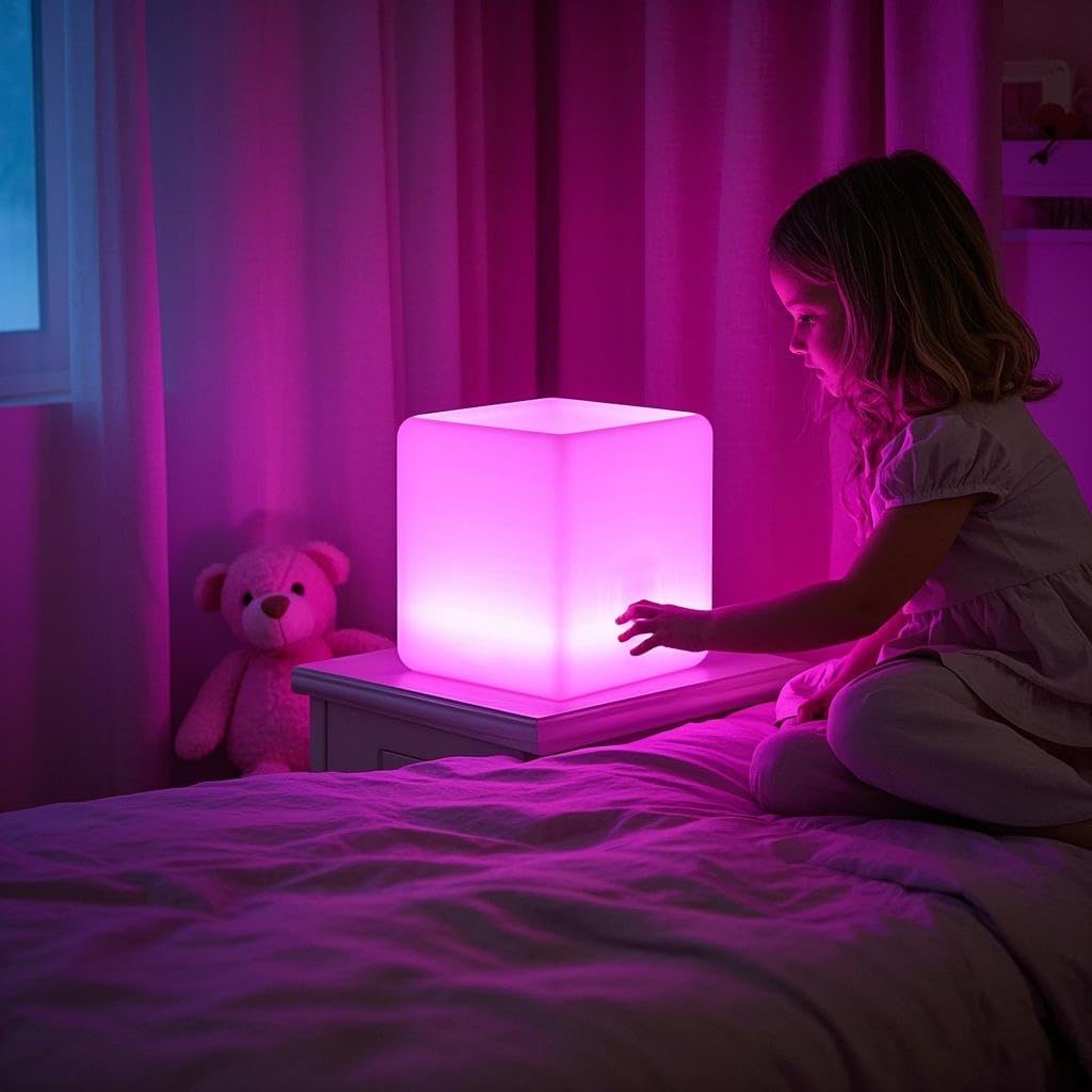 Mr.Go 12-inch Rechargeable Magic LED Light Cube Stool with Remote Control Fun Mood Lamp Soothing Night Light Decorative Lighting for Home…