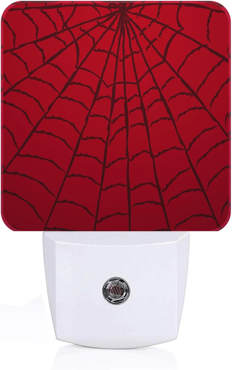 Red Spider Web Night Light, Plug Into Wall Decor for Stairway, Hallway, Kitchen, Dusk to Dawn Sensor Nightlights for Boys/Girls/Women/Men…