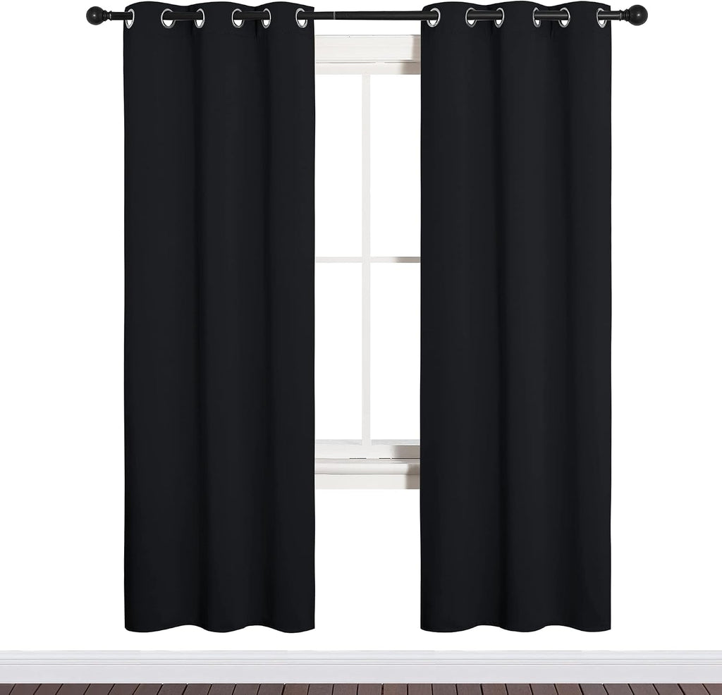 NICETOWN Bathroom Blackout Thermal Curtains and Drapes, Black Solid Thermal Insulated Grommet Blackout Drapery Panels for Window (2…