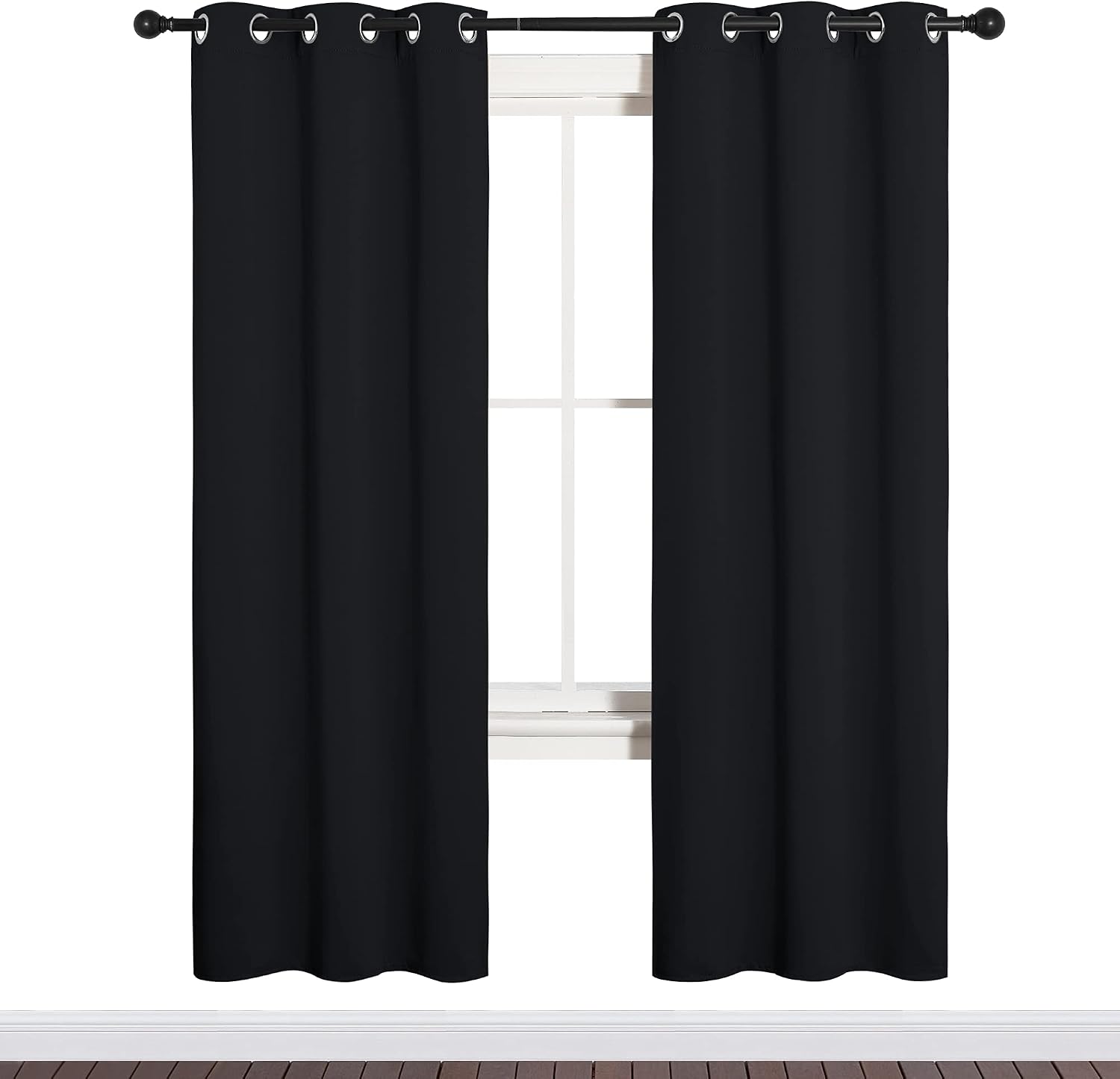 NICETOWN Bathroom Blackout Thermal Curtains and Drapes, Black Solid Thermal Insulated Grommet Blackout Drapery Panels for Window (2…