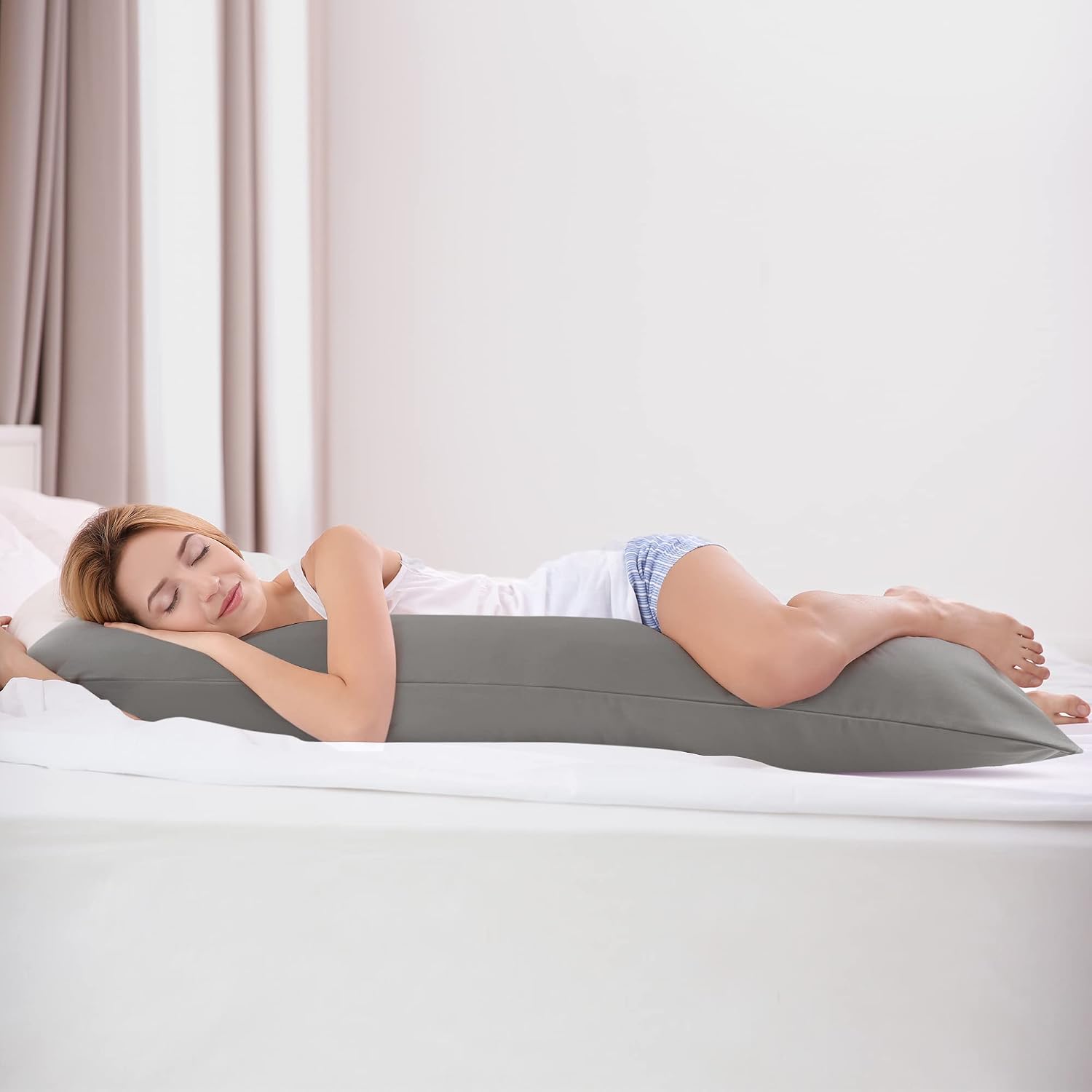 uxcell Soft Microfiber Body Pillow Cover with Zipper Closure, Long Pillow Cases for Body Pillows Weave for 90 GSM Polyester, Grey Body (20"…