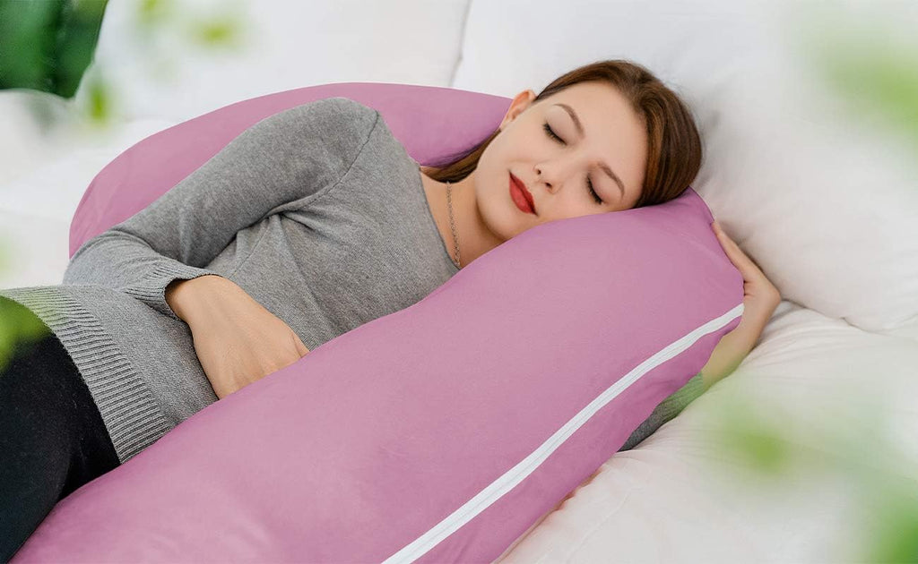 INSEN Pregnancy Pillow, Maternity Body Pillow with Velvet Cover, C Shaped for Side Sleeping, Magenta