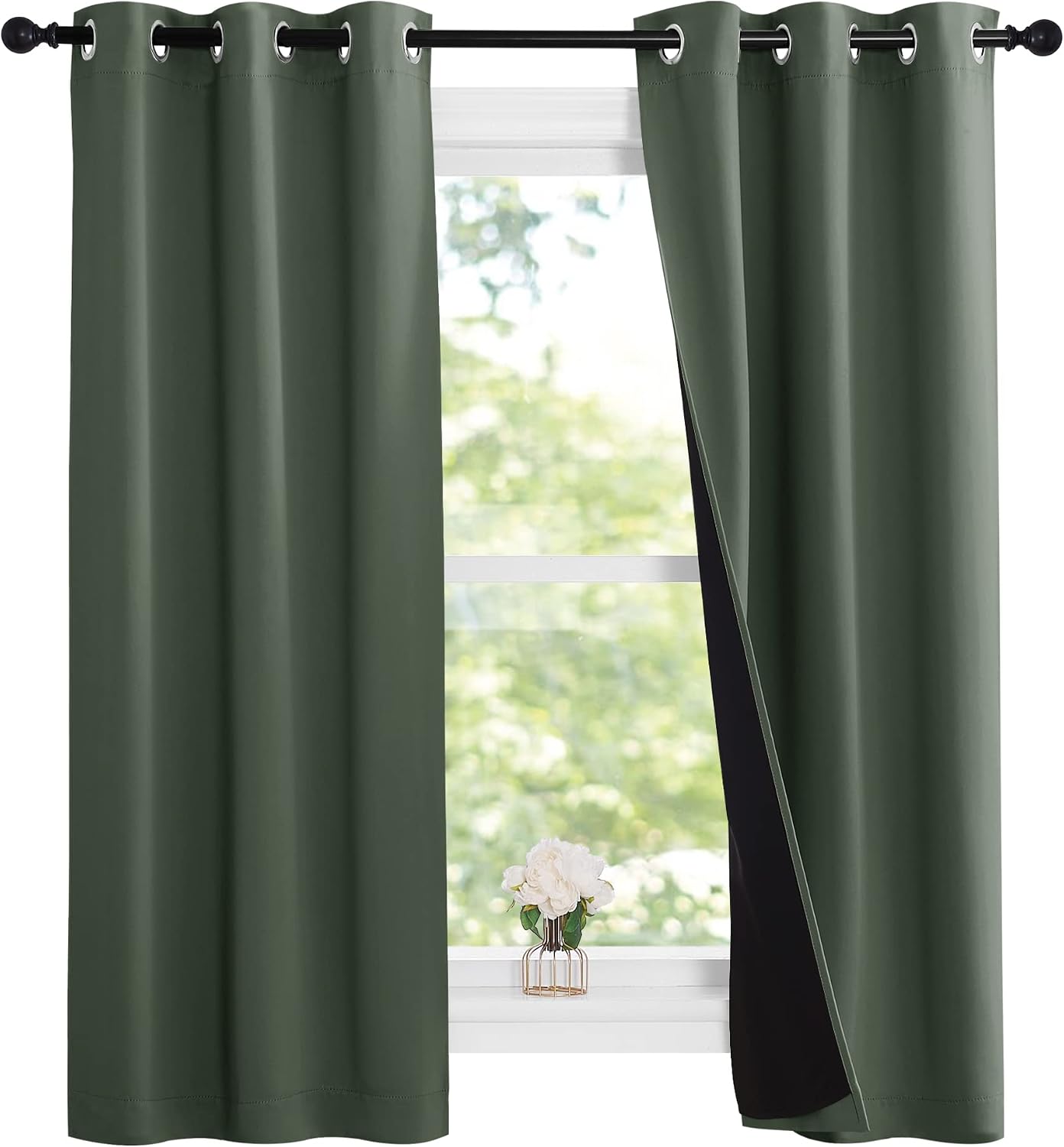 Nicetown Dark Mallard 100% Blackout Lined Curtains, 2 Thick Layers Narrow Wide Window Treatment Panels Thermal Insulated Drapes for Kitchen…