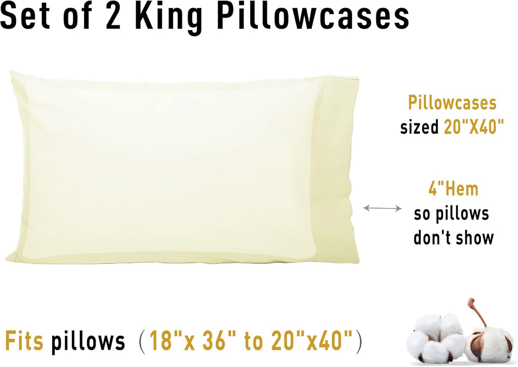 Sunflower King Pillowcases Set of 2, 100% Cotton King Pillow Cases 2, 20×40 inches Cream, Soft and Breathable