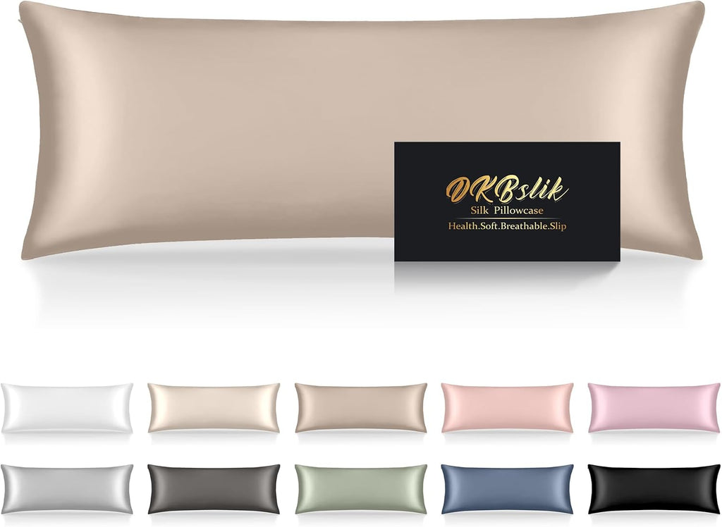 Home Silk Body Pillow Cases, Mulberry Silk Body Pillow Cover with Zipper, Smooth, Anti Acne, Cooling Sleep Both Sides Natural Silk Satin 20…