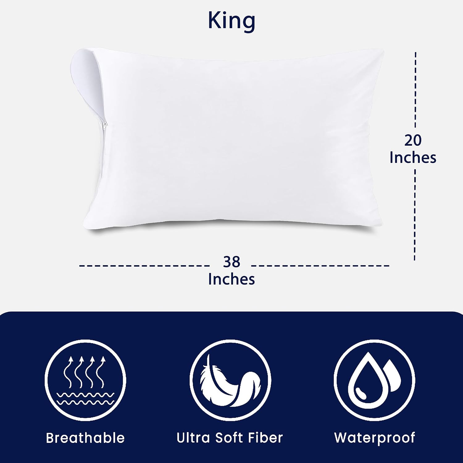 Waterproof King Size Pillow Protectors Set of 4 – Soft Microfiber Zippered Pillow Case Protector, Noiseless Breathable TPU Backed Pillow…