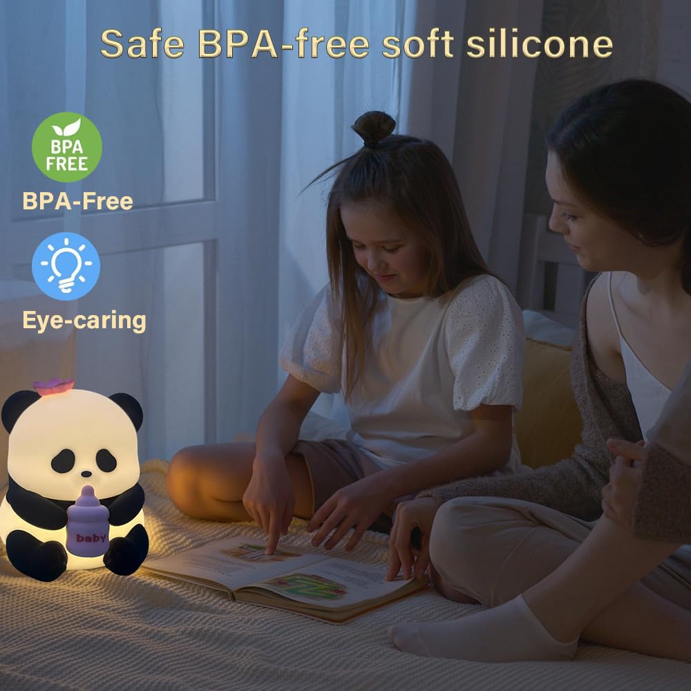 Led Cute Panda Night Light with 7 Colors, Dimmable Timer Nursery Lamps, Rechargeable Touch Control Night Lamp for Kids Adults, Used for…