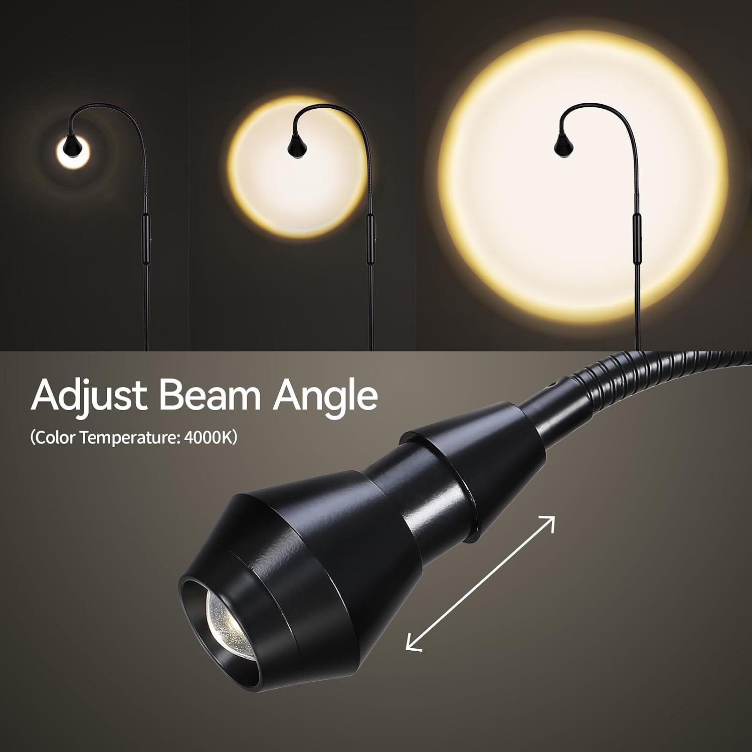 Sunmory Adjustable LED Beam Floor Lamps for Living Room, Reading Lamp with Flexible Gooseneck, Dimmable Zoomable Spotlight, Work Light, Tou…