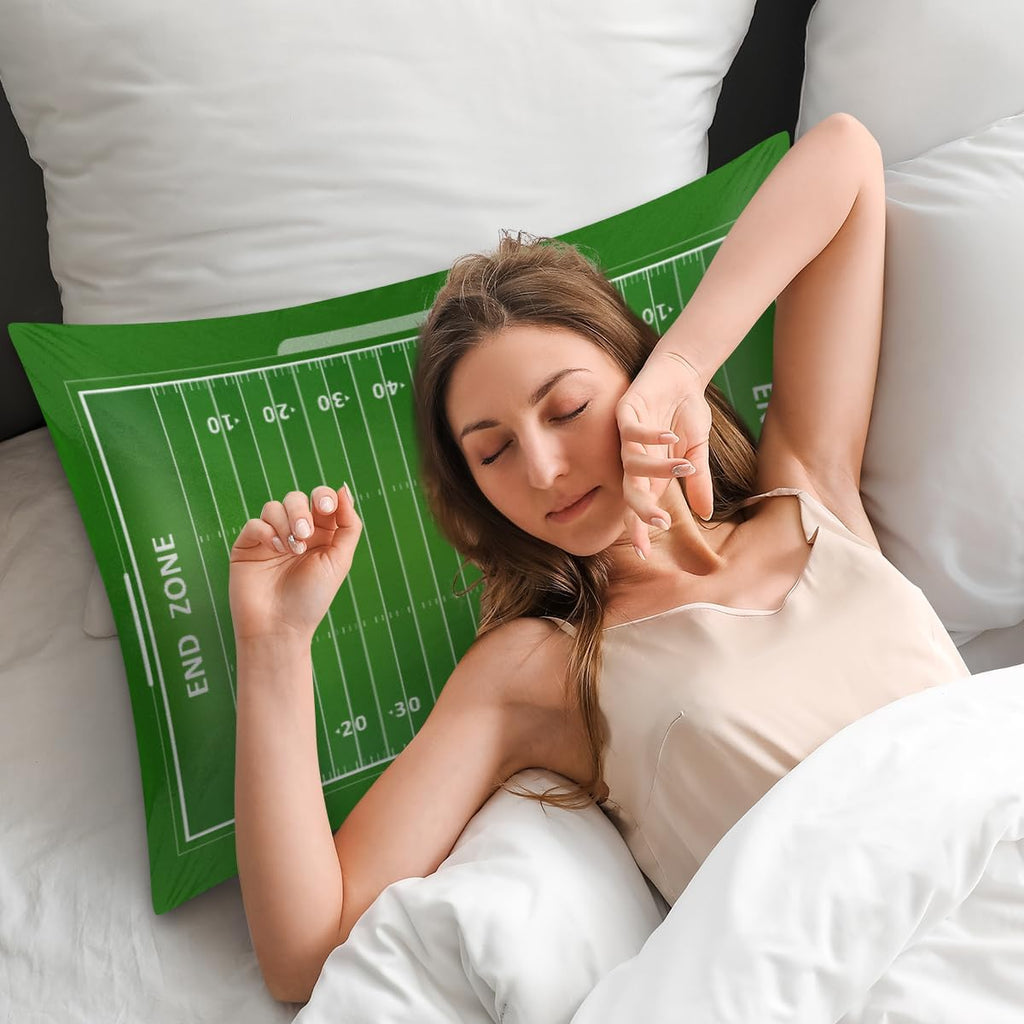 America Green Football Field Satin Pillowcase for Hair and Skin Soft Silk Pillow Cases with Envelope Closure Cooling Pillow Case Slip…