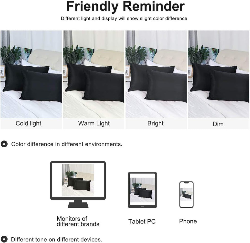 uxcell Queen Satin Pillowcase with Zipper, Super Soft and Luxury, Silky Pillow Cases Covers Set of 2, 21"x31", Black