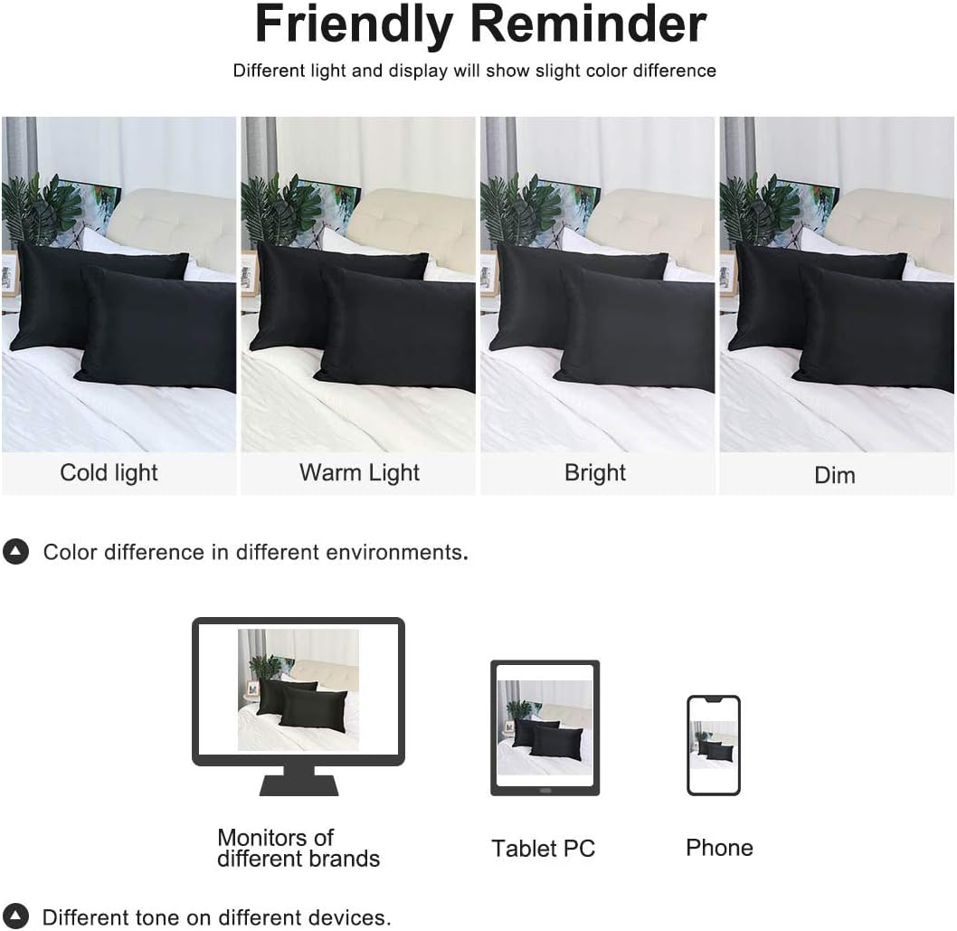 uxcell Queen Satin Pillowcase with Zipper, Super Soft and Luxury, Silky Pillow Cases Covers Set of 2, 21"x31", Black