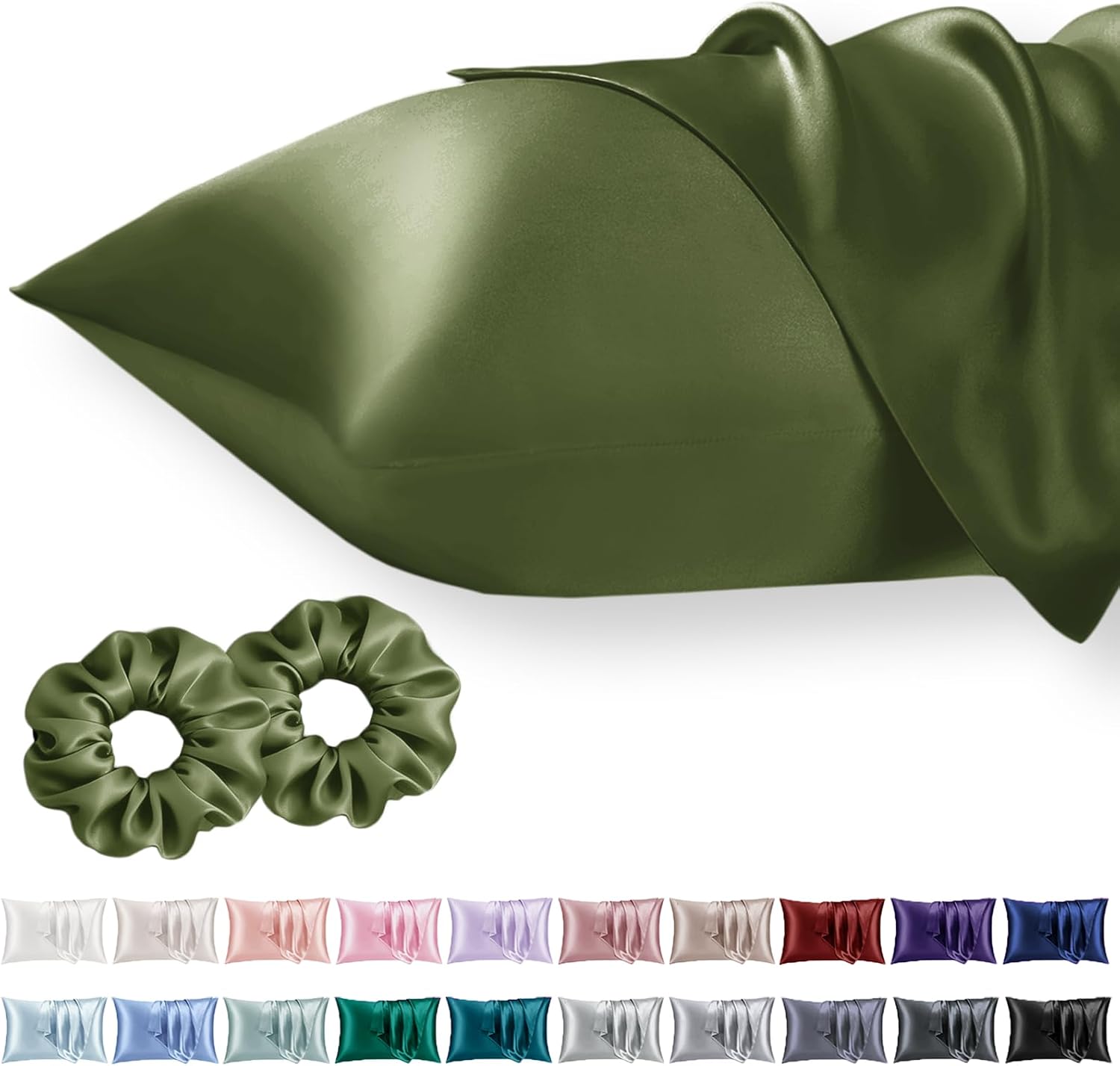 Vielit Standard Satin Pillowcase for Hair 2pc, Similar to Silk Pillow Cases, for Women Men, Olive Green,20x26 & Envelope Closure and 2 Satin…