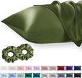 Vielit Queen Satin Pillowcase for Hair 2pc, Similar to Silk Pillow Cases, for Women, Olive Green,20x30 & Envelope Closure and 2 Satin Scrunch…