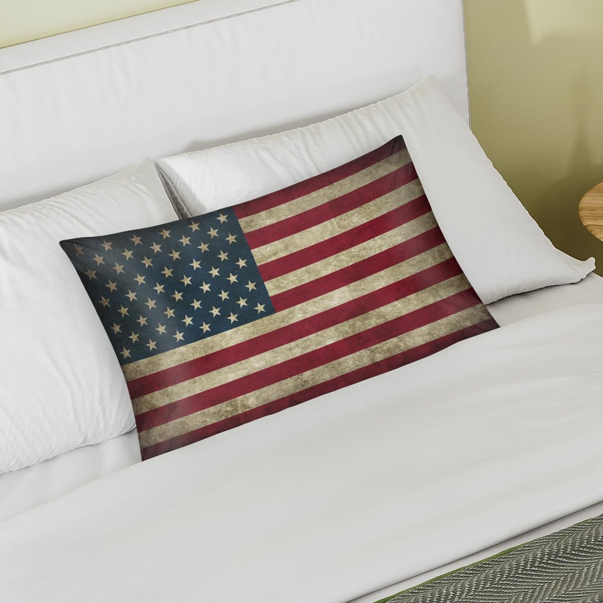 American Flag Retro Satin Silk Pillowcase for Hair and Skin Pillow Cases Queen Size Soft Silk Pillow Case with Envelope Closure Print…