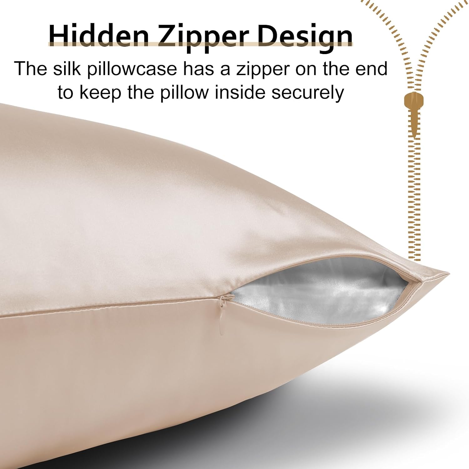 Ravmix Silk Pillow Cases with Zipper, 21momme Mulberry Silk Pillowcase for Hair Skin everyday comfort, Soft Smooth Breathable Cool Pillow…