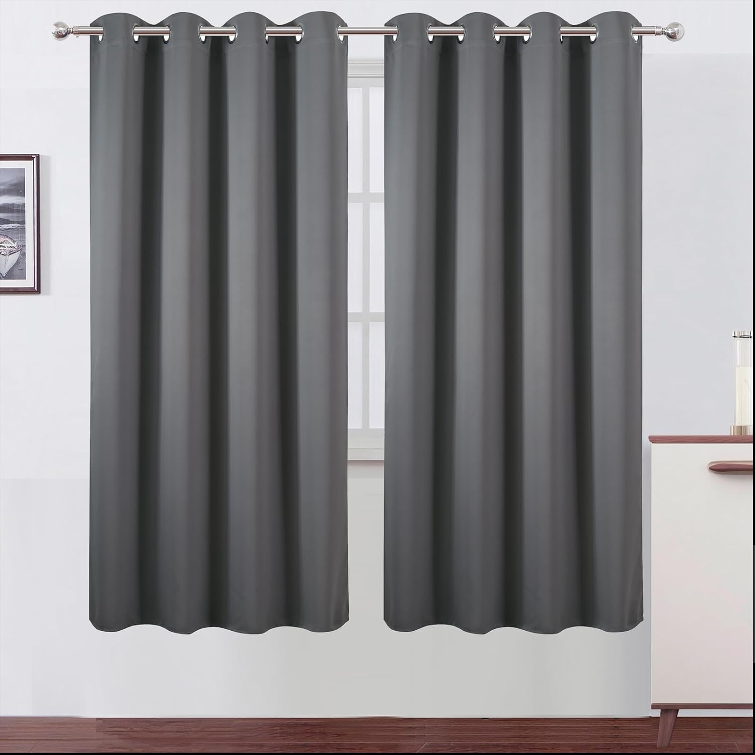 Lemomo Blackout Curtains 66 x 72 Inch Long Frost Grey Curtains Set of 2 Panels Room Darkening Curtains for Bedroom and Living Room 72 Inch…