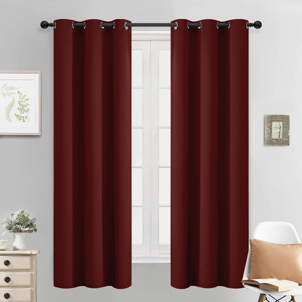Yakamok Blackout Curtains for Bedroom, Thermal Insulated Blackout Window Curtains with Grommet Top for Living Room- Burgundy Red- 38W x…