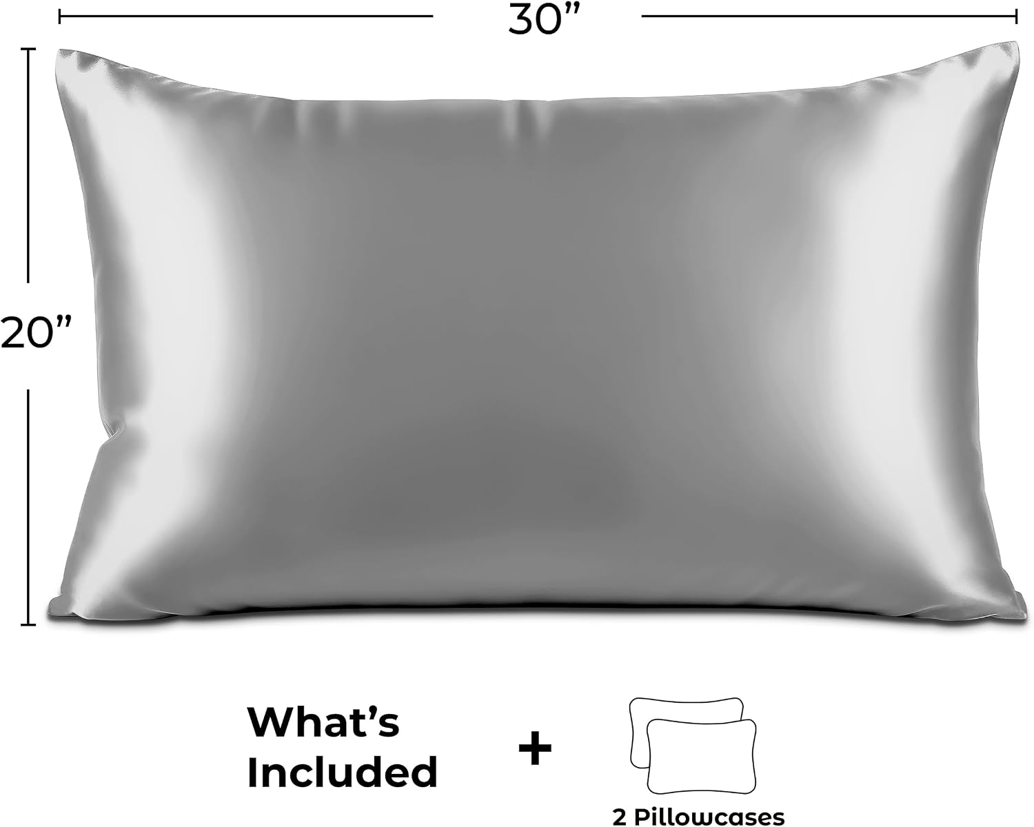 PureBedding Pure Bedding Satin Pillowcase 2 Pack - Queen Size (20"x30", Grey) - Silky Pillow Cases for Hair and Skin - Satin Pillow Covers…