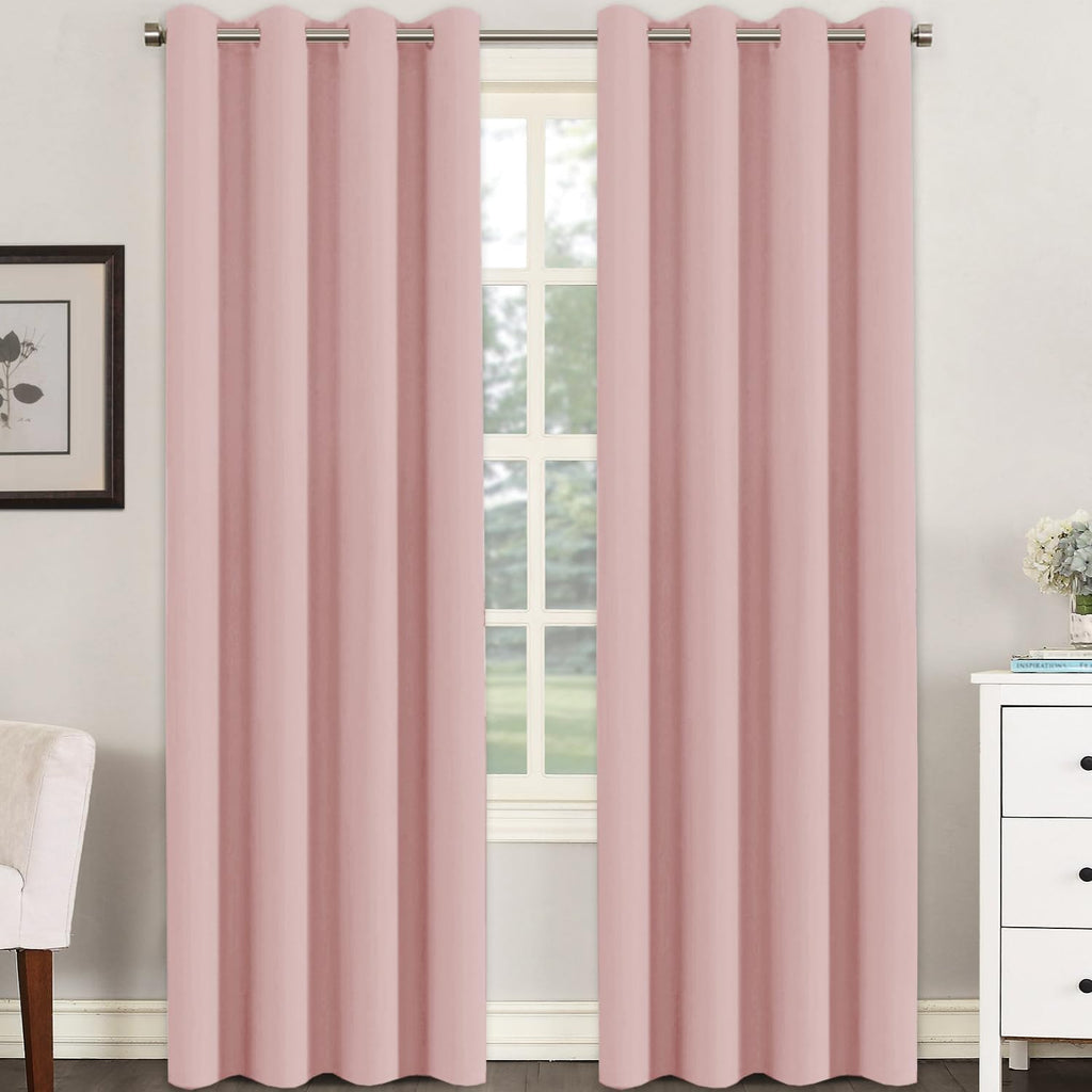 H.VERSAILTEX Pink Blackout Curtain for Living Room Thermal Insulated Window Treatment Curtain 90 inch Length Energy Saving Soli…