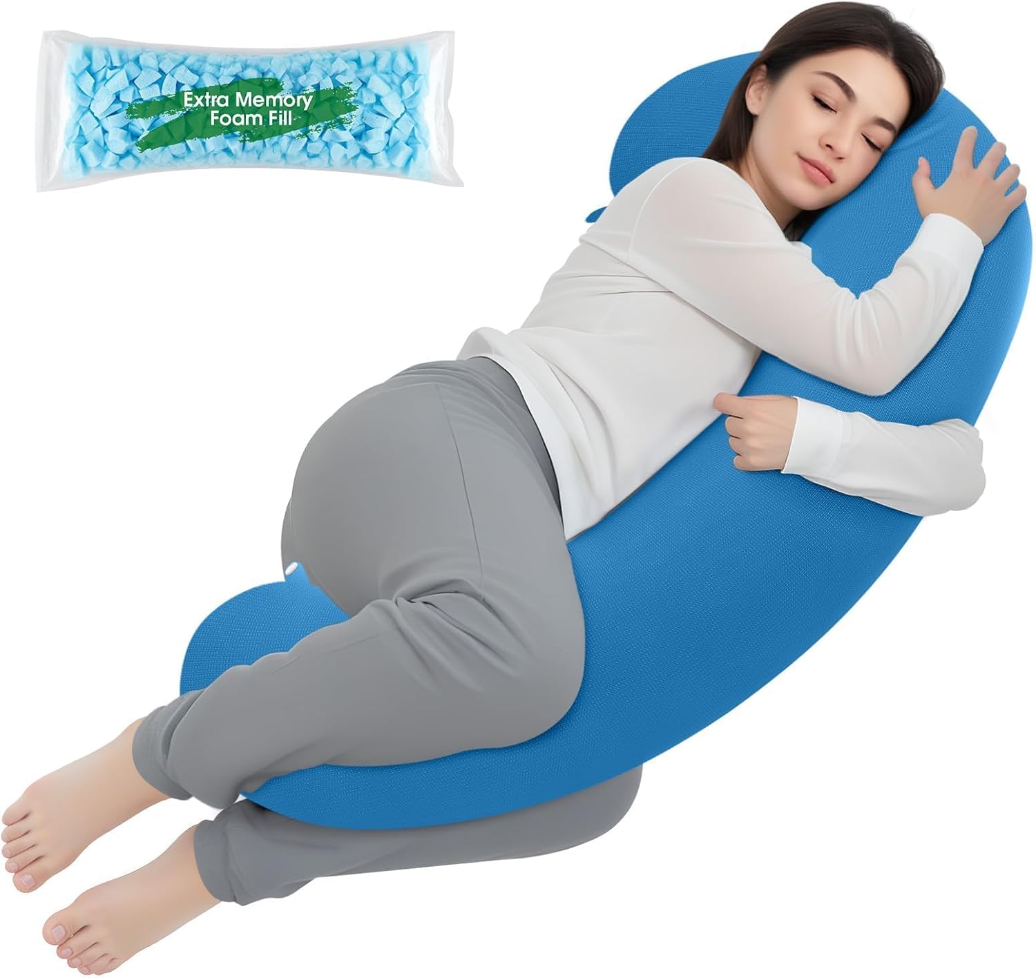 TranquilRelax TranquilRelax C Shaped Body Pillow for Side Sleepers, Memory Foam Long Pillow for Leg, Hip & Back Support, Soft Washab…