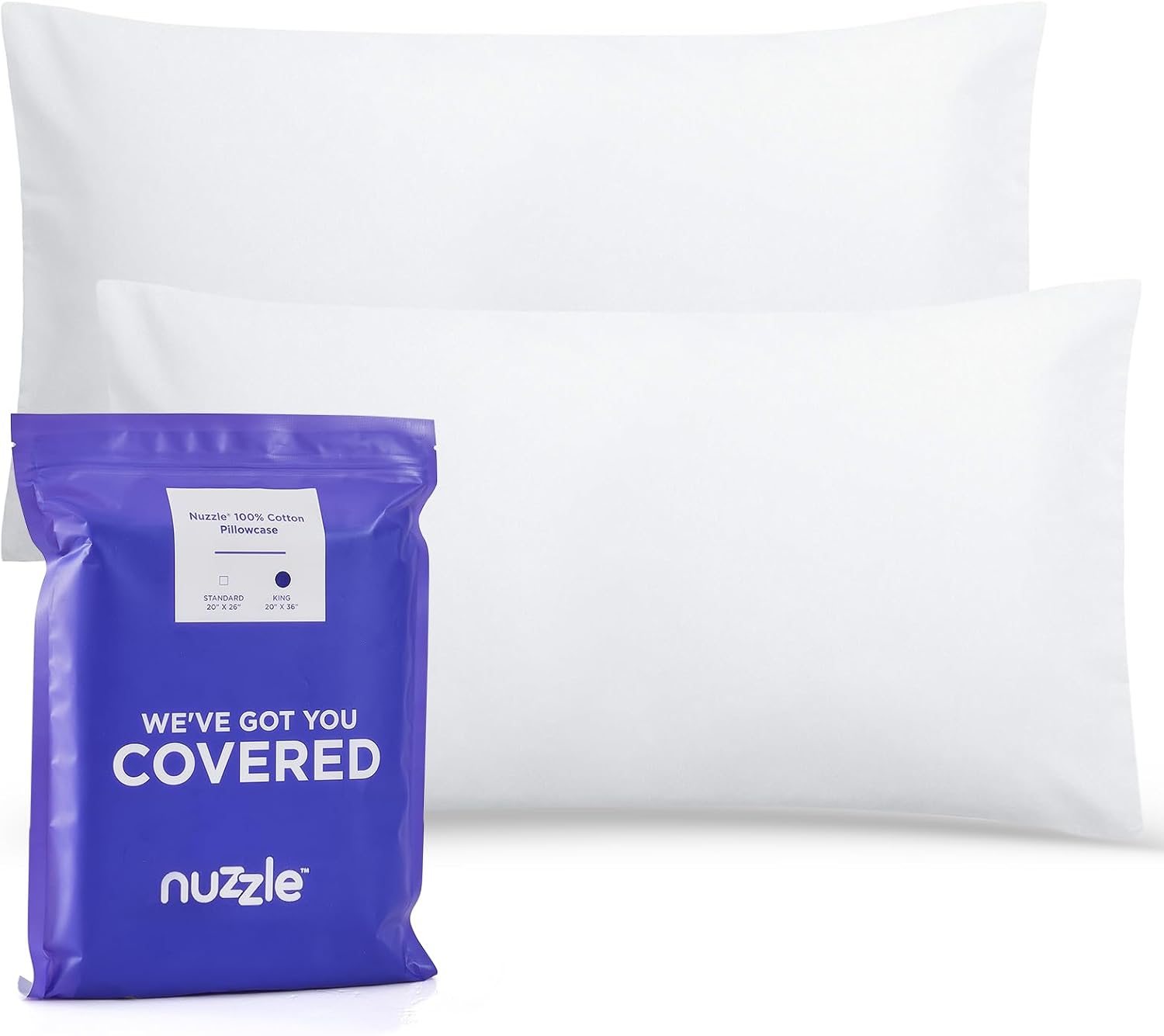 Nuzzlepillow Nuzzle Pillow Cases King Size, 100% Cotton Pillowcases with Envelope Closure, White Pillow Covers 20 x 36 inches, Pillow Prote…