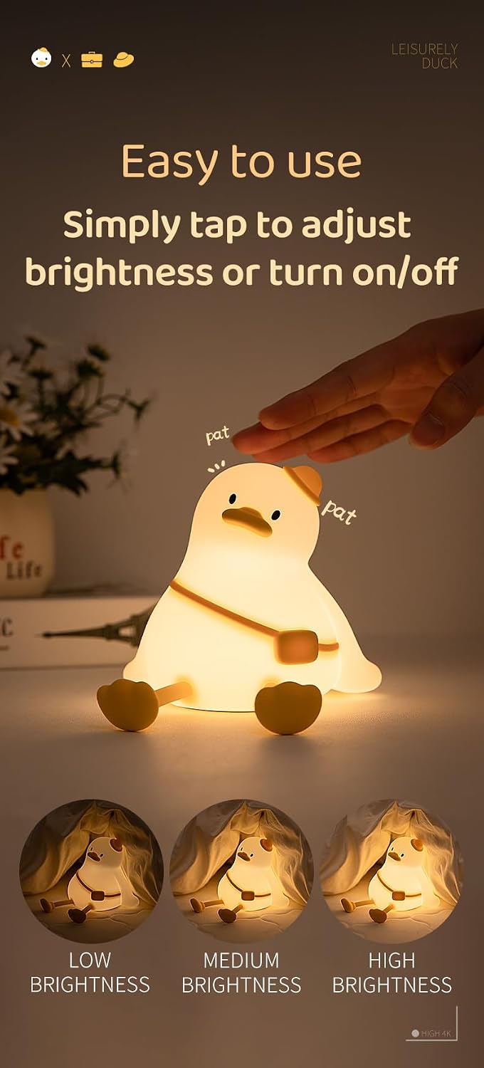 Atsuinightlight ATSUI Duck Night Light, Cute LED Squishy Novelty Animal Night Lamp, Food Grade Silicone, 3 Level Dimmable Rechargeable Nurs…