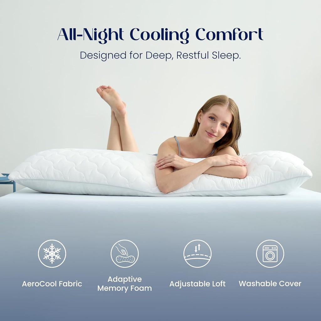 DreamValley Dream Valley Cooling Body Pillow for Adults,20x54 Full Body Pillow Long Pillow for Bed, Adjustable Loft Memory Foam Full Length…
