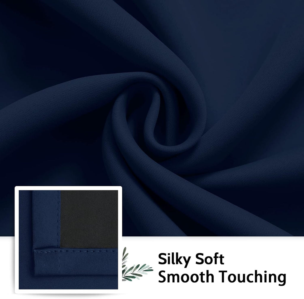 SimpleHome 100% Blackout Curtains for Bedroom, Thermal Insulated Grommet Window Drapes Room Darkening Navy Blue Curtains for Living Room wit…