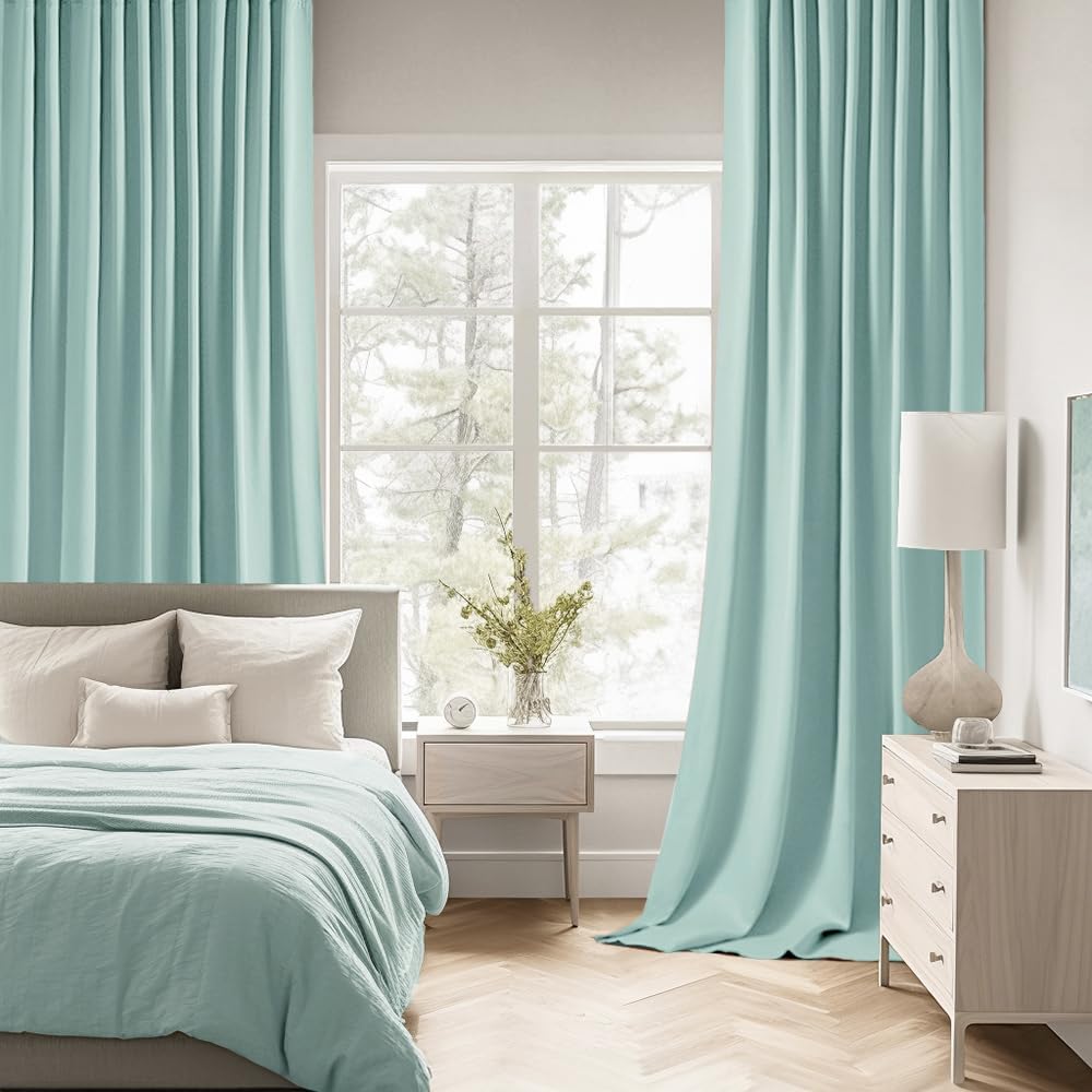 Miulee Aqua Back Tab Blackout Curtains 108 Inch Long 2 Panels Set for Bedroom, Rod Pocket/Pinch Pleat Extra Long Thermal Insulated Living R…