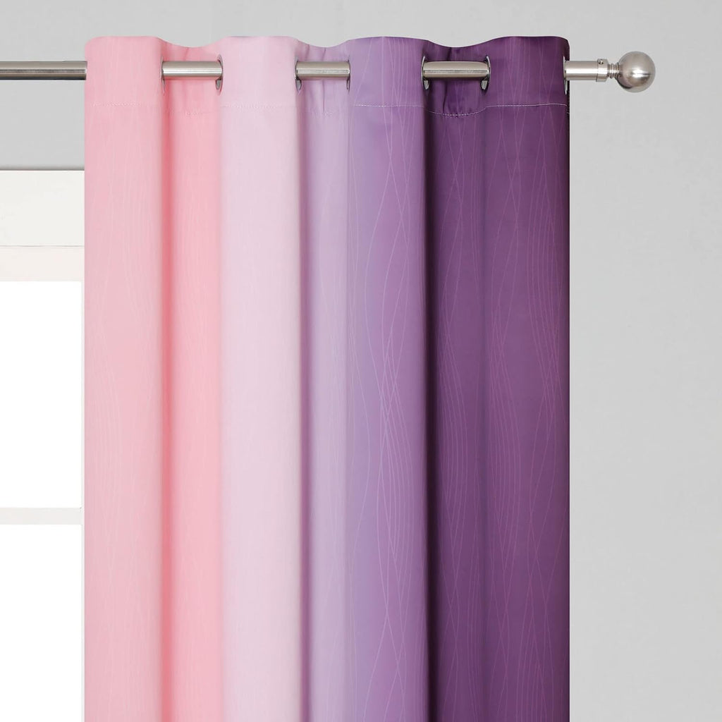 Estelartextiler Estelar Textiler Purple and Pink Ombre Blackout Curtains 102 Inches Long 2 Panels Set, Thermal Insulated Drapes for Bedroom…