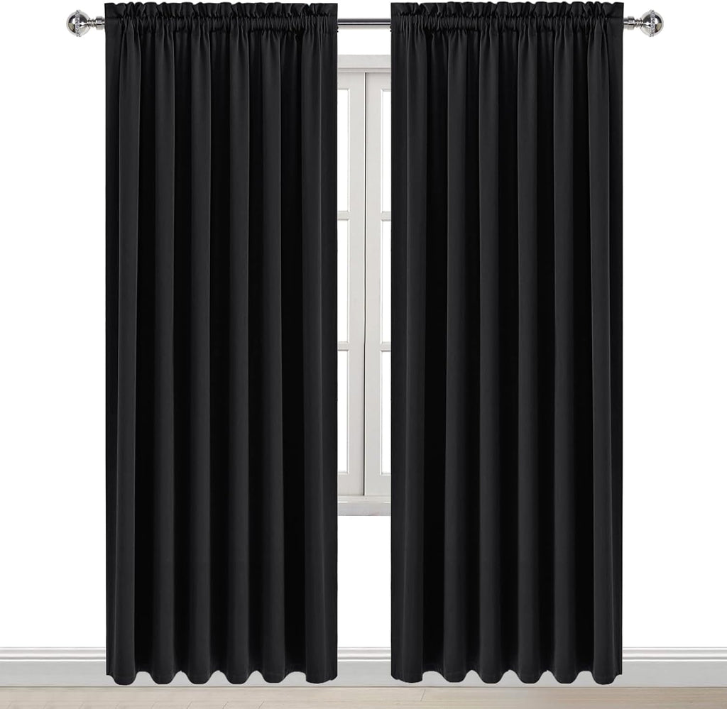 DWCN Blackout Curtains for Living Room Thermal Insulated, Energy Saving & Noise Reducing Bedroom Curtains, Black, W 70x L 84 Inch, Set of…