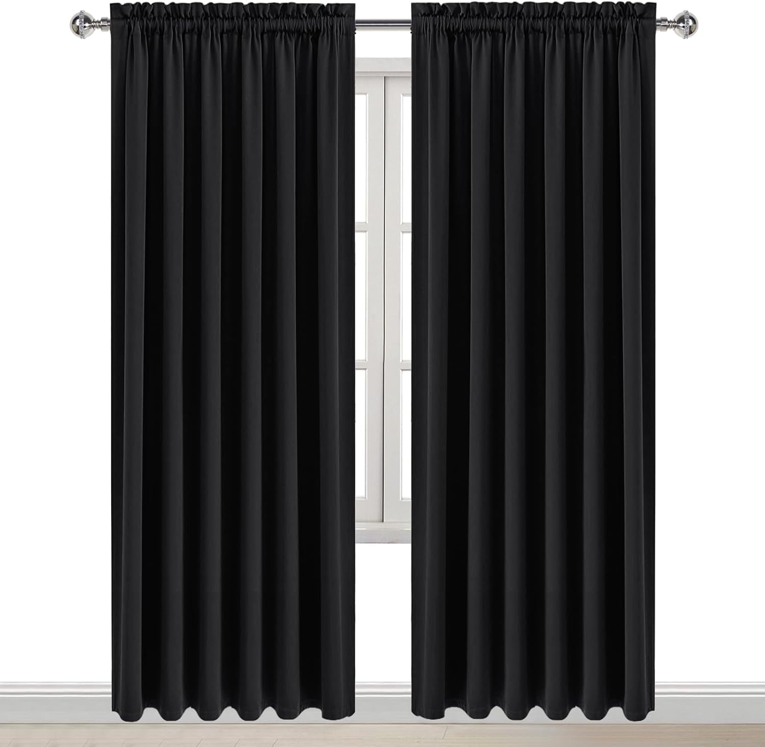 DWCN Blackout Curtains for Living Room Thermal Insulated, Energy Saving & Noise Reducing Bedroom Curtains, Black, W 70x L 84 Inch, Set of…