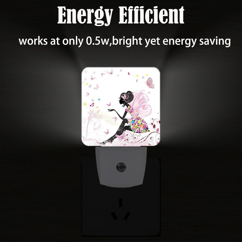 Pink Beautiful Women Butterfly Night Light, Plug Into Wall with Dusk to Dawn Light Sensors, Warm Nightlights for Bedroom, Bathroom…