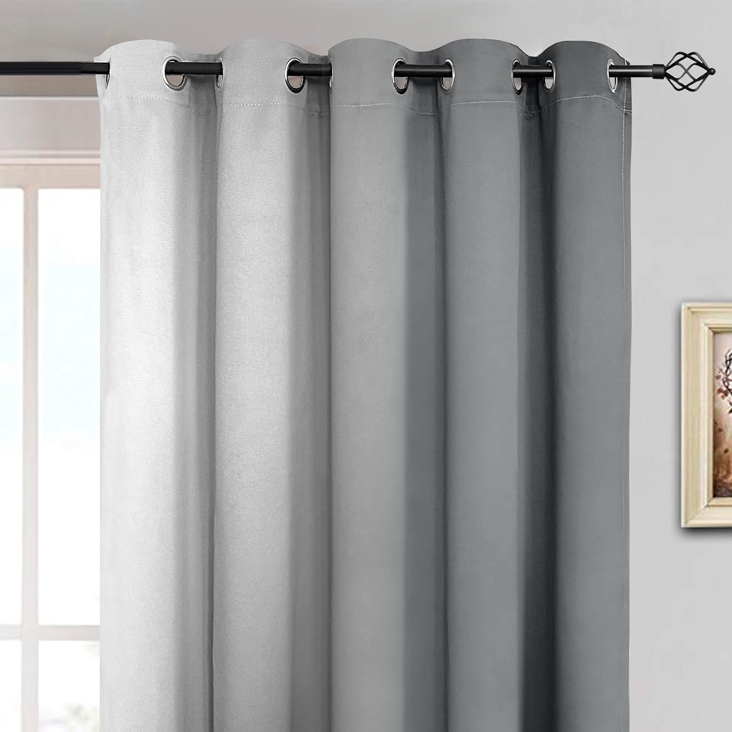 Yakamok Room Darkening Ombre Curtains 84 Inch Length, Grey and Greyish White Thermal Insulated Gradient Color Curtains, Light Blocking Gromm…