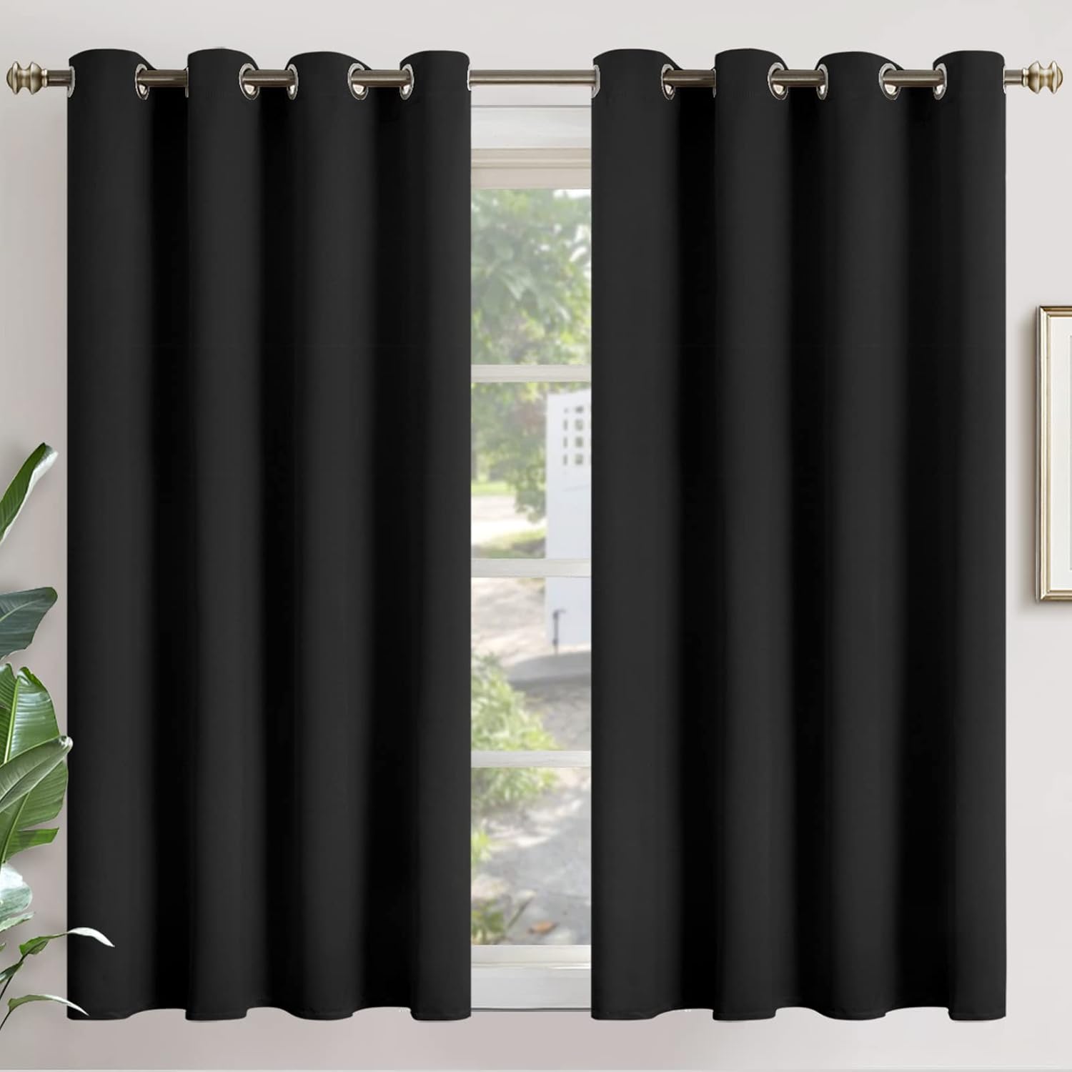 YoungsTex Black Blackout Curtains 45 Inches Length for Short Window - Thermal Insulated with Grommet Room Darkening Curtains for Bedroom Ki…