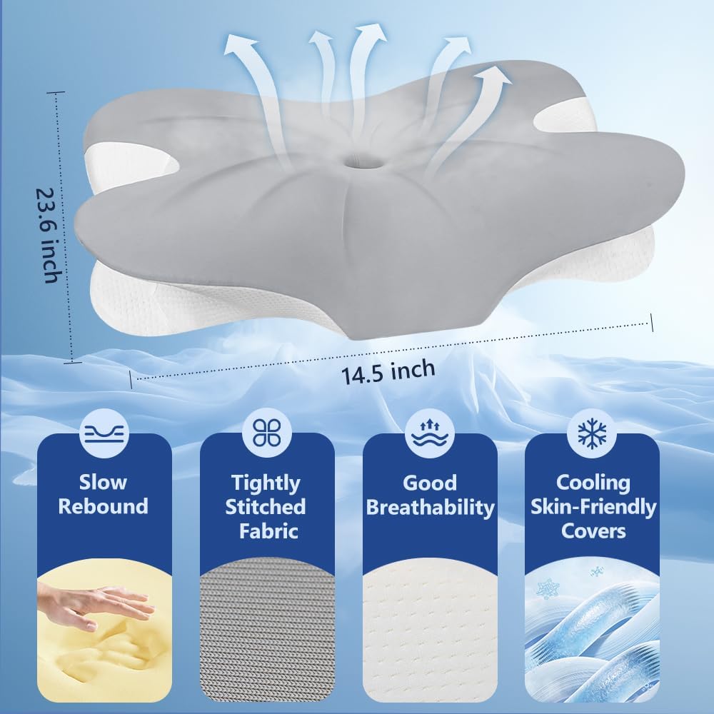 Bnxiang Cervical Neck Pillow for Neck & Sleeping, Ergonomic Contour Neck Support Pillow, Memory Foam Orthopedic Pillow for Side, Back, Stom…