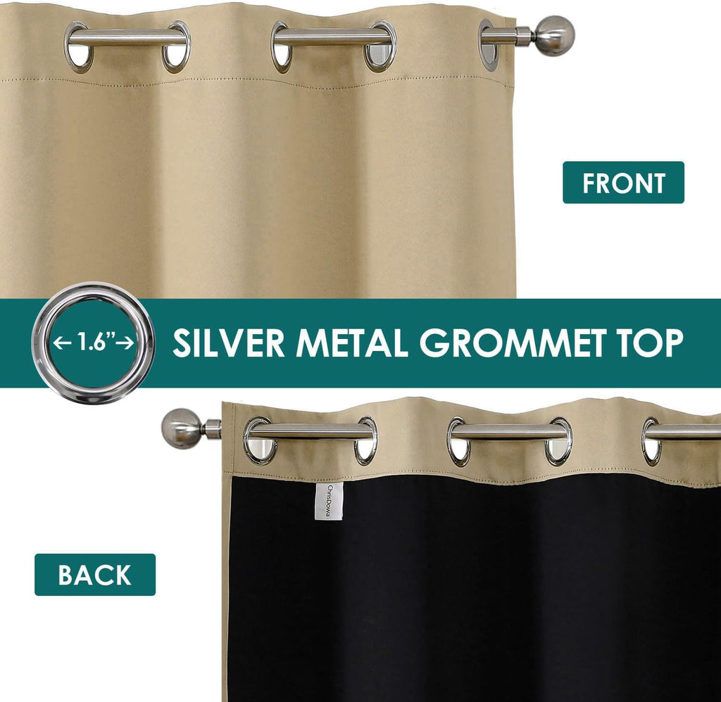 ChrisDowa 100% Blackout Curtains for Bedroom with Black Liner, 2 Thick Layers Total Blackout Thermal Insulated Grommet Window Curtains 2 Pa…
