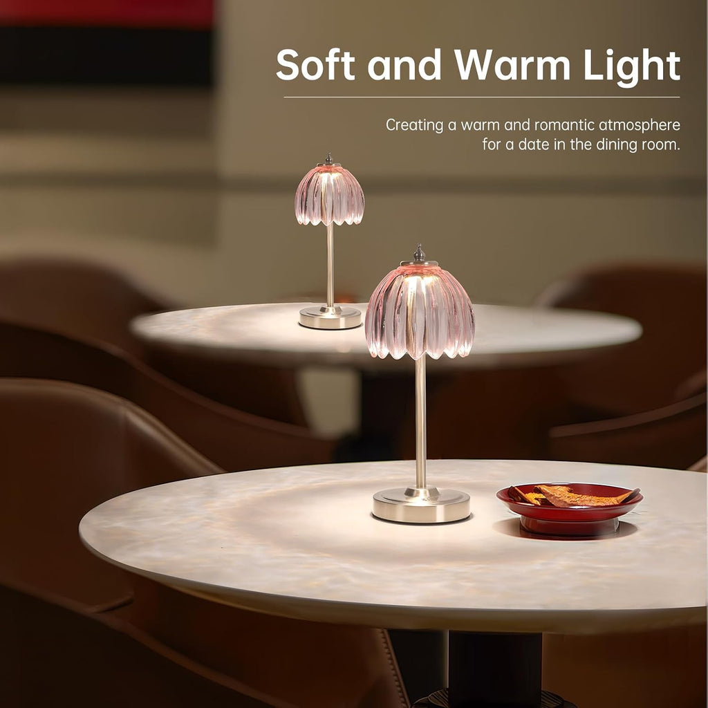 Shenmoyl Tulip Table Lamp with 5200mAh Battery & Touch Control, Cordless Small Table Lamp with 3 Colors, Dimmable Rechargeable Table…