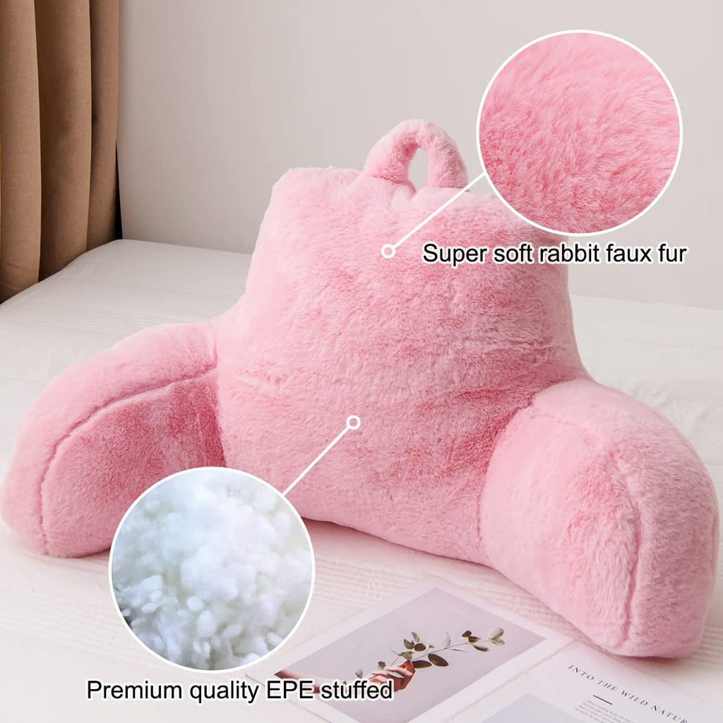 Holawakaka Standard Faux Fur Bed Rest Pillow with Arms, Rabbit Fur Reading Pillows Perfect for Adults, Teens, Kids, Arm, Back, Pregnancy Lu…
