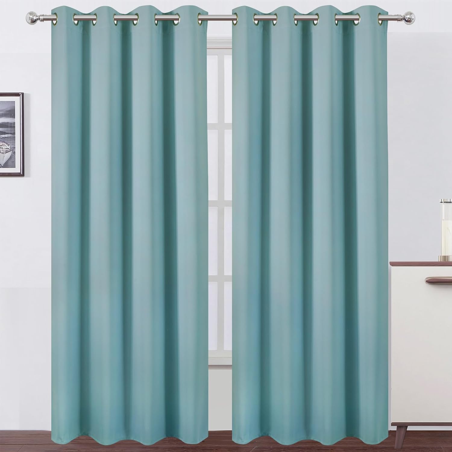 Lemomo Blackout Curtains 66 x 95 inch/Stone Blue Curtains Set of 2 Panels/Thermal Insulated Room Darkening Bedroom Curtains 95 inch Blue