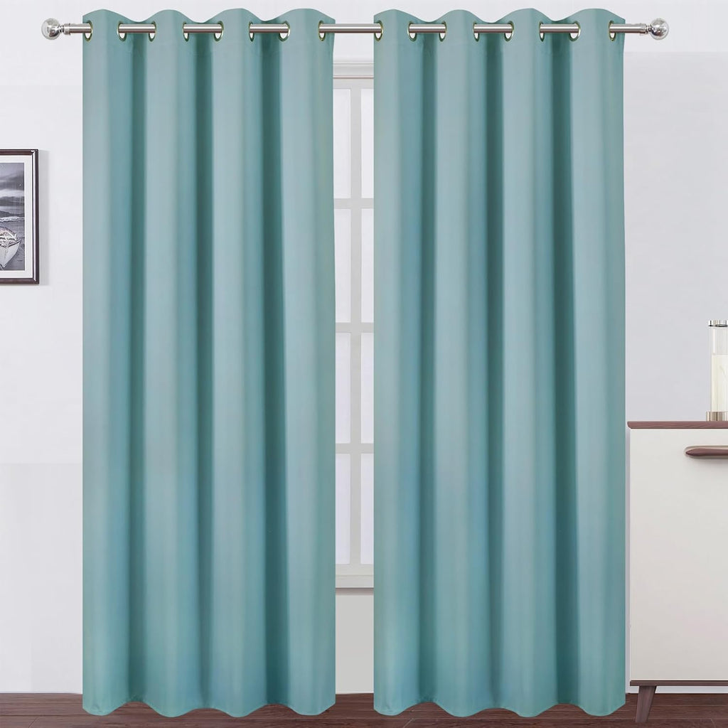 Lemomo Blackout Curtains 52 x 84 inches Long Stone Blue Curtains Set of 2 Panels Thermal Insulated Room Darkening Curtains for Bedroom 84 i…